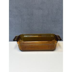 Anchor Hocking 1409 Amber Brown Glass Loaf Baking Dish 1 QT 5"x 6”Ovenproof